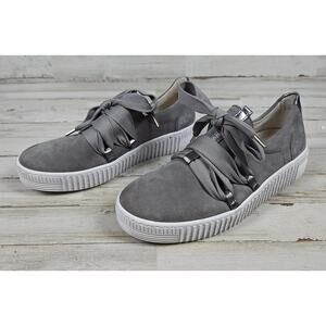 GABOR Women's Suede Bow Slide Gray White Sneaker Made In Slovakia Women's Sz. 5